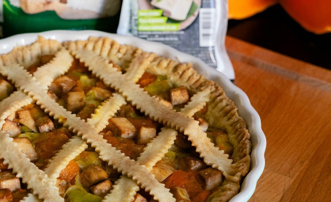 crostata salata con porri e tofu marinato, tofu vegamo, vegerdì